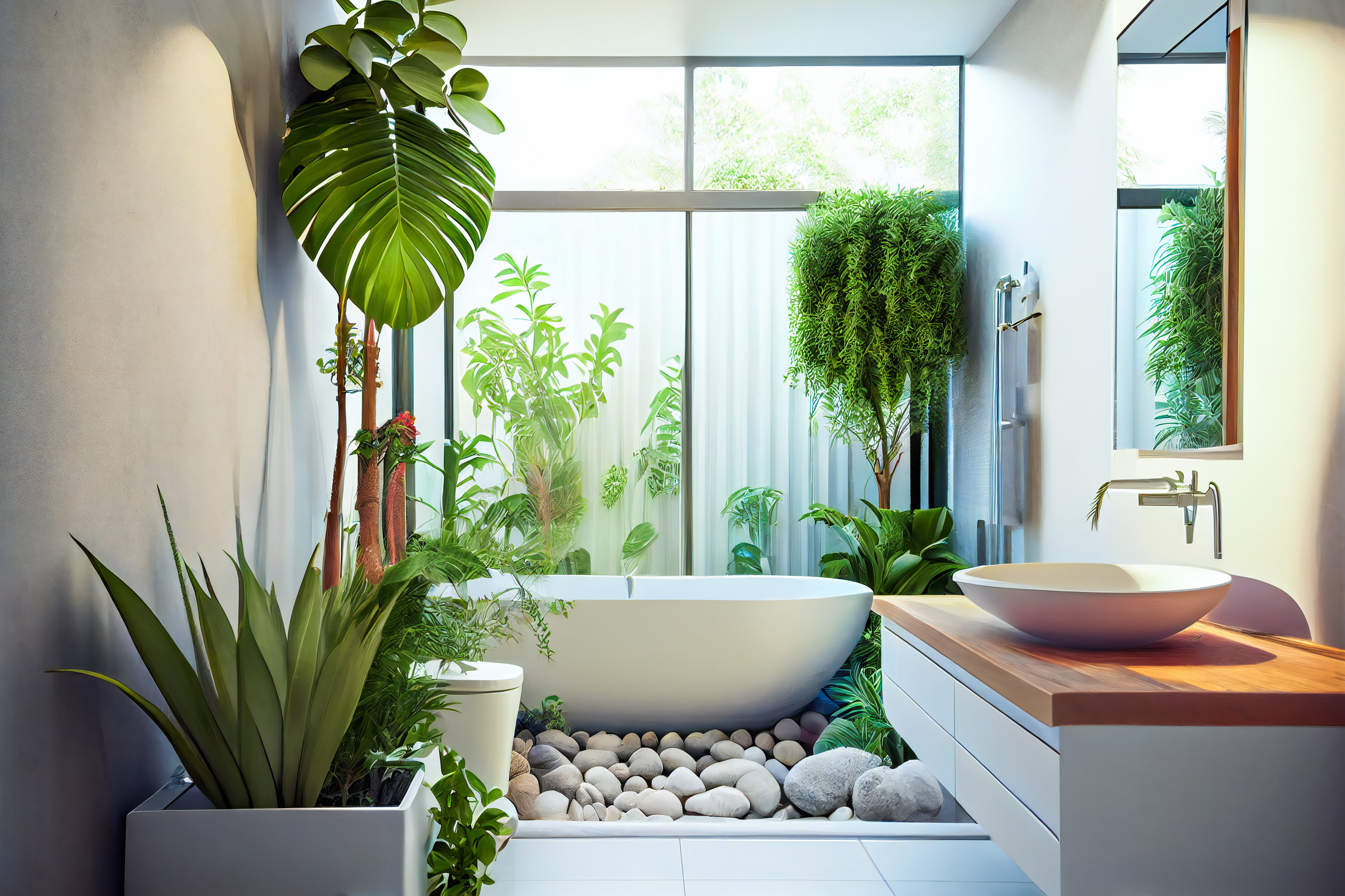 Biophilic design uses natural materials like wood and stone