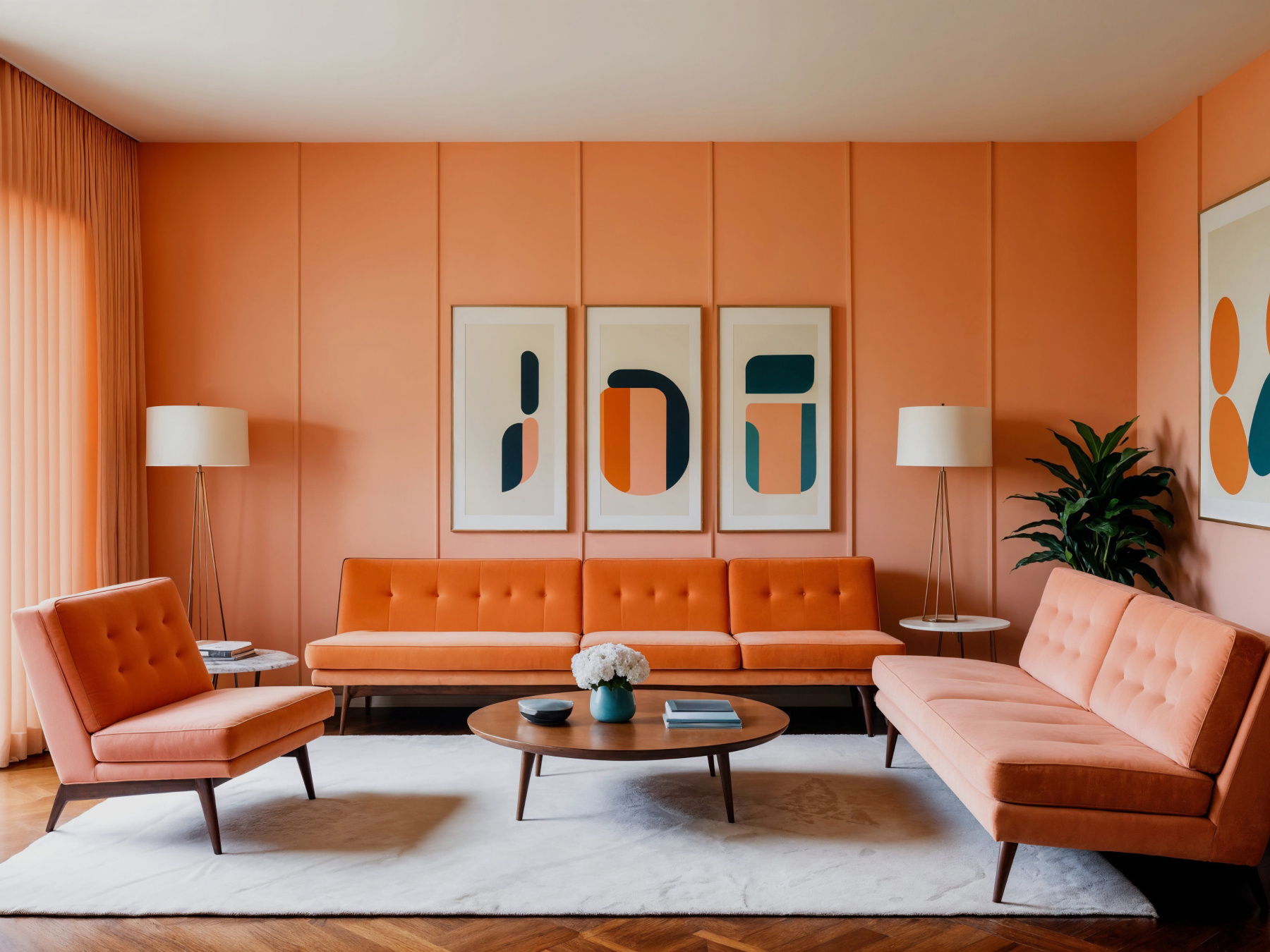 retro-inspired interior with orange colour scheme