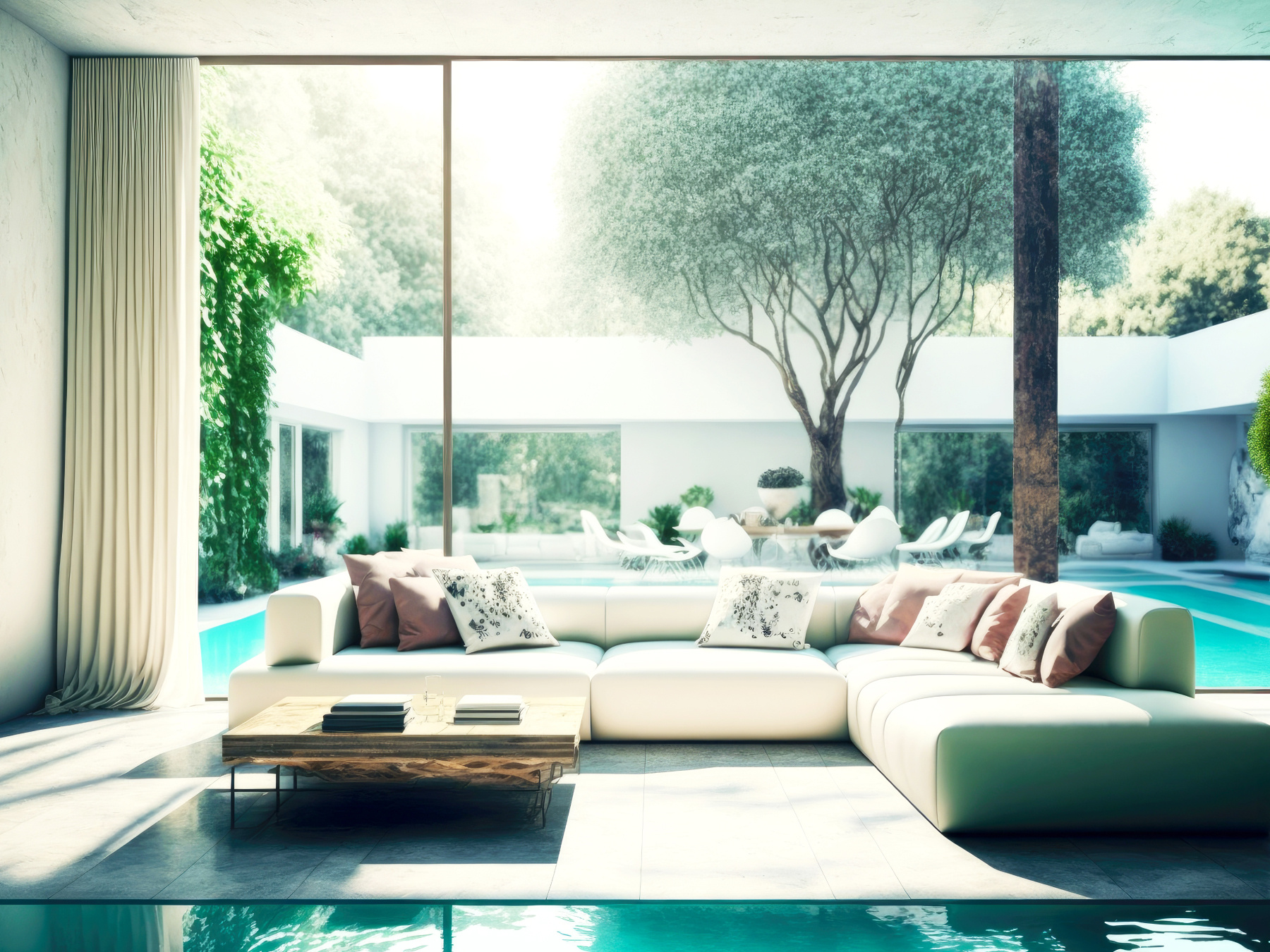 bright living room with natural light that promotes wellness