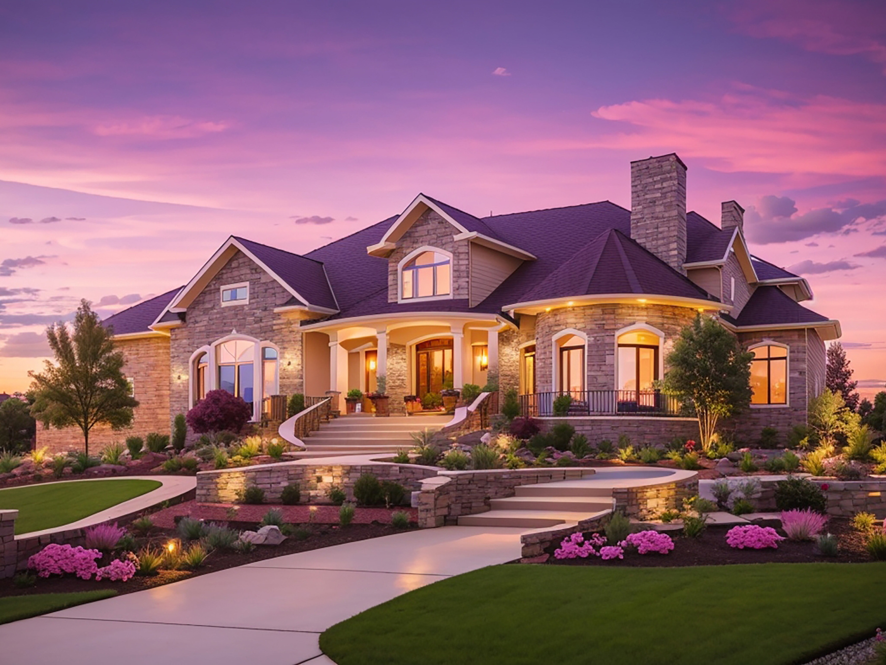 Grand home with classic design elements and manicured gardens