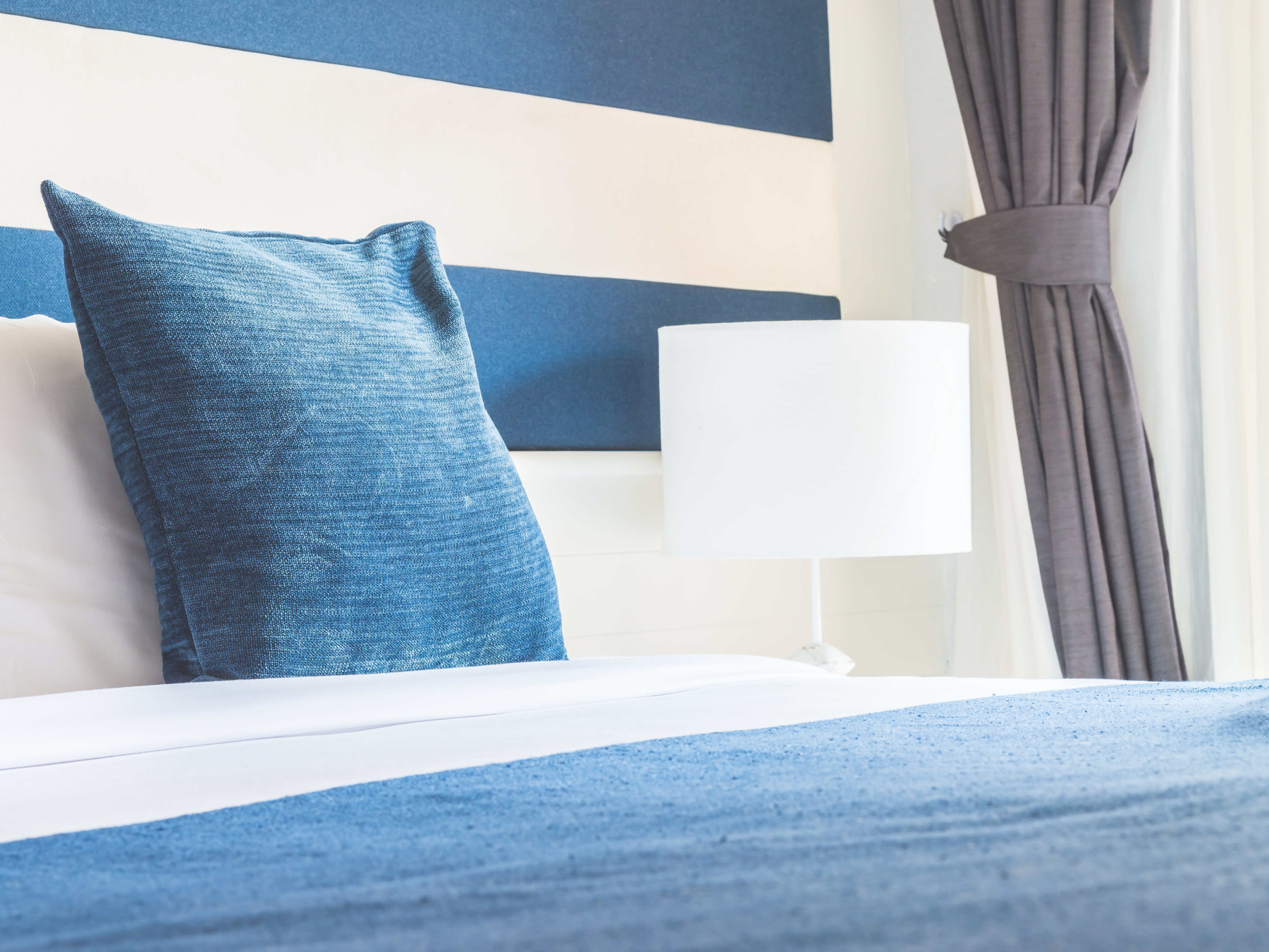 Blue colour detail in staged bedroom