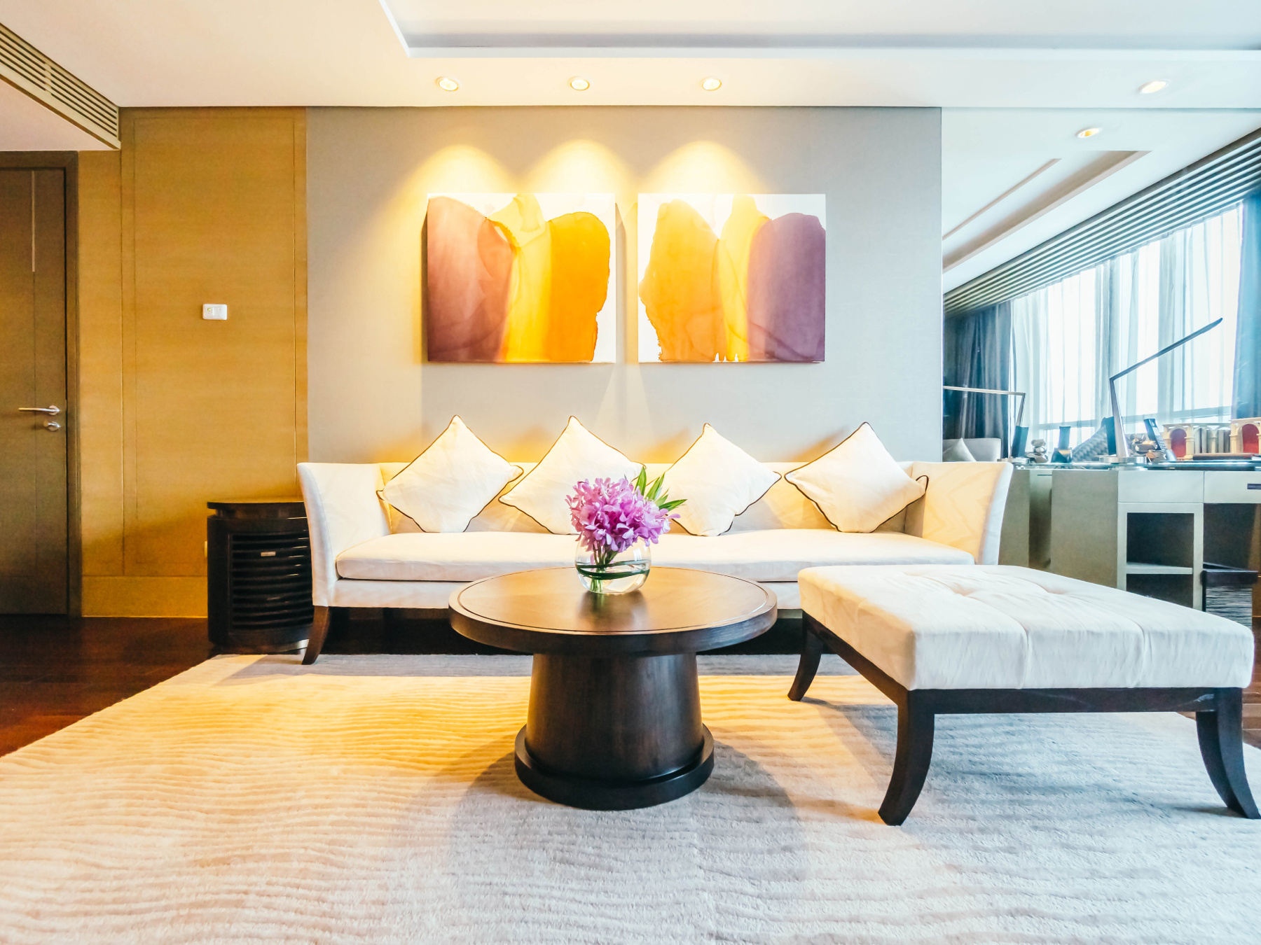 Well placed up-lighting in the staged lounge instantly lifts the energy